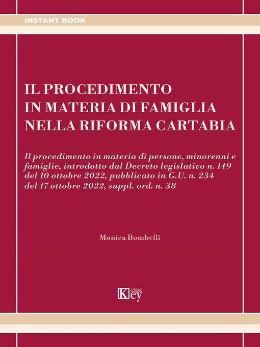 Title details for Il procedimento in materia di famiglia nella riforma Cartabia by Monica Bombelli - Available